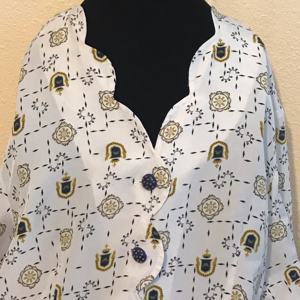 Unique White blouse with blue and gold colors